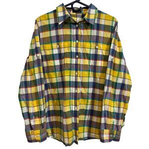 Lauren Ralph Lauren Plaid Button Up Shirt Womens L Yellow Multicolor Cotton Prep